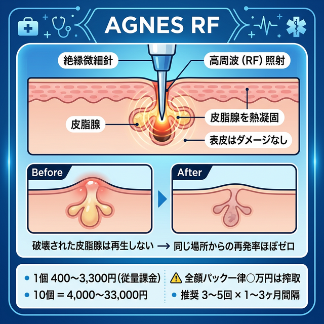 AGNES高周波治療による皮脂腺破壊のメカニズムと従量課金構造