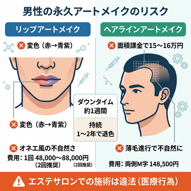 リップとヘアラインアートメイクのリスク・費用比較インフォグラフィック