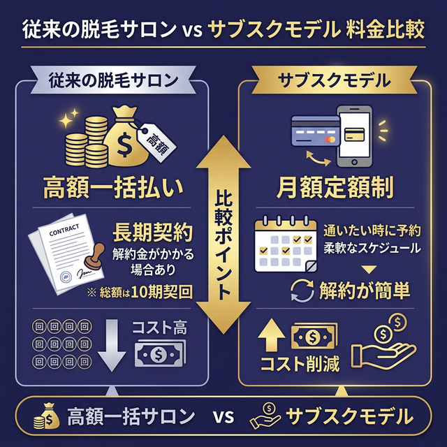 従来型脱毛サロンとサブスクモデルの料金比較