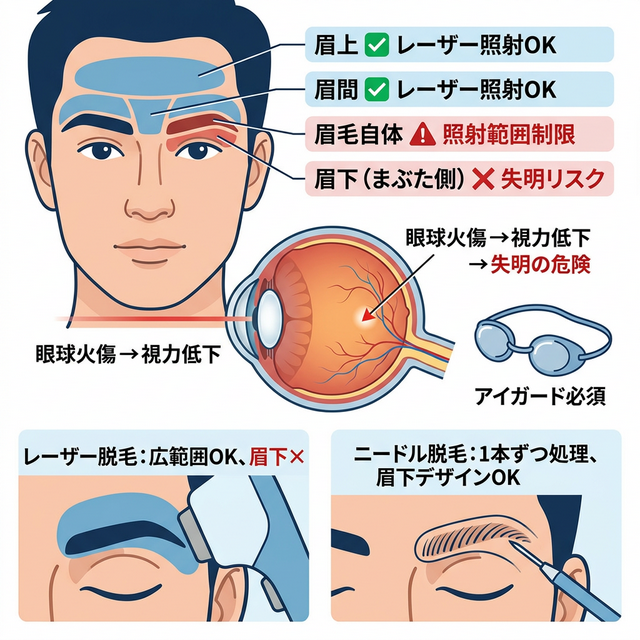 眉毛脱毛の照射可能範囲と失明リスクの境界線