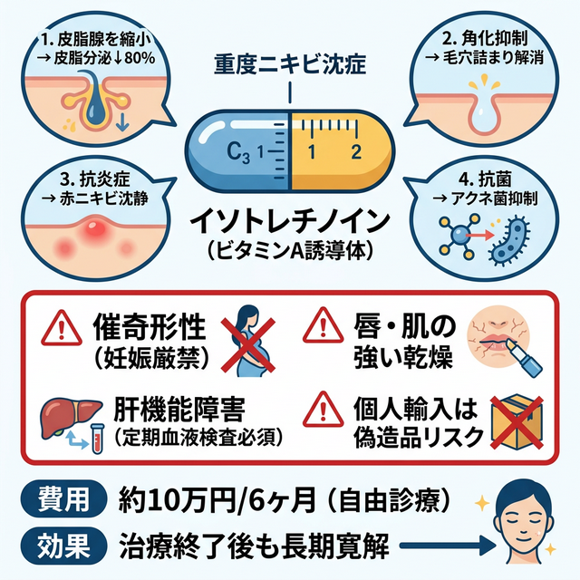 イソトレチノインの4つの作用メカニズムと副作用リスク