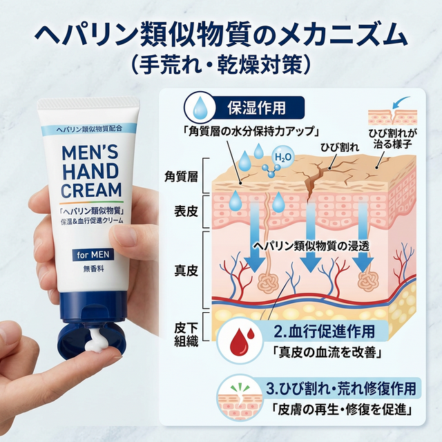 ヘパリン類似物質の浸透メカニズム:角質層から真皮層への保湿・血行促進