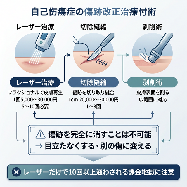 傷跡修正の3つの治療法とコスト比較