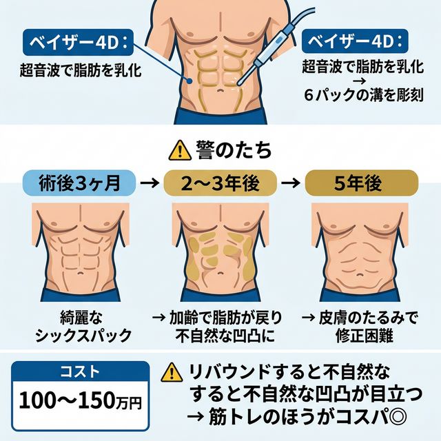 ベイザー4Dのシックスパック形成と加齢による崩壊