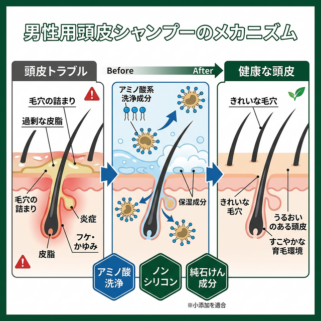 ZIGENスカルプシャンプーの頭皮クレンジングメカニズム